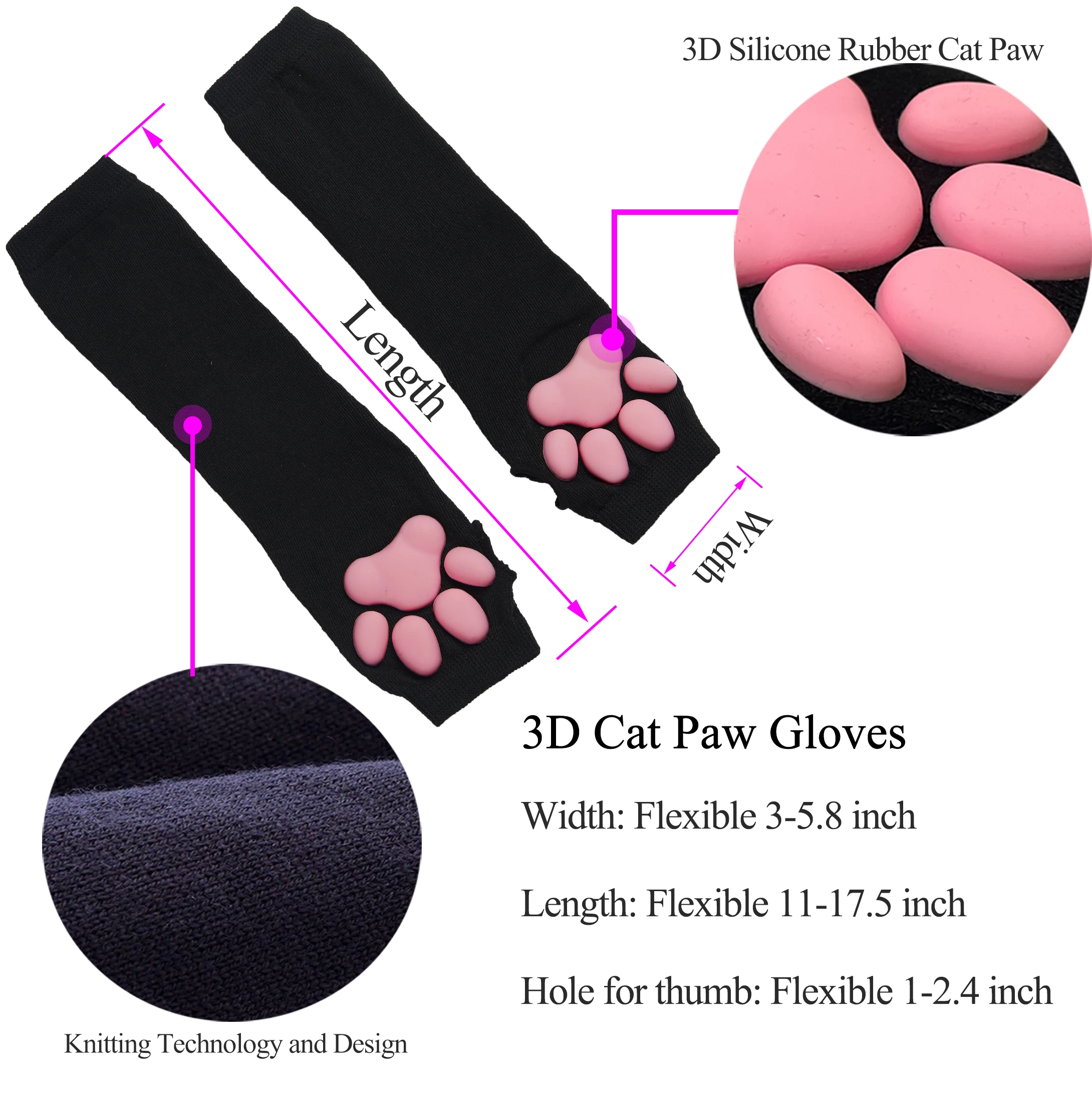 3D Silicone Cat Paw Gloves Socks Stockings Cute Kitten Fingerless Mittens Pawpads Gloves Women Girls Christmas Halloween Cosplay
