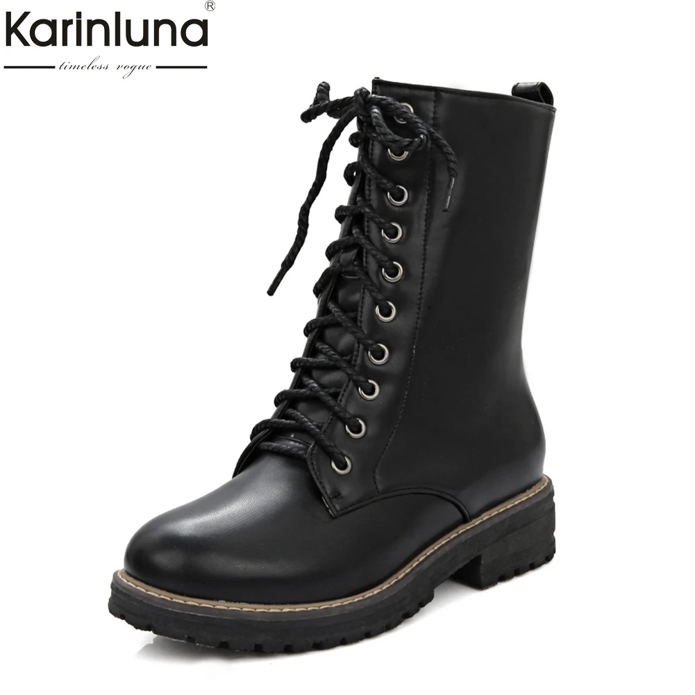 

Women's Big Size 43 Dropship chunky Heels shoelaces Boots Women Shoes fashion cool street Shoes Woman Boots Female