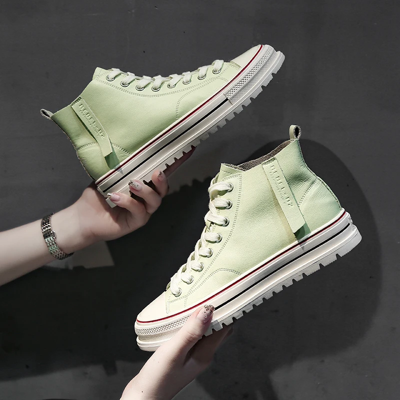 HKJL Martin boots female summer and autumn new high-end thick bottom increased ventilation student board shoes tide Z122 - Цвет: Зеленый