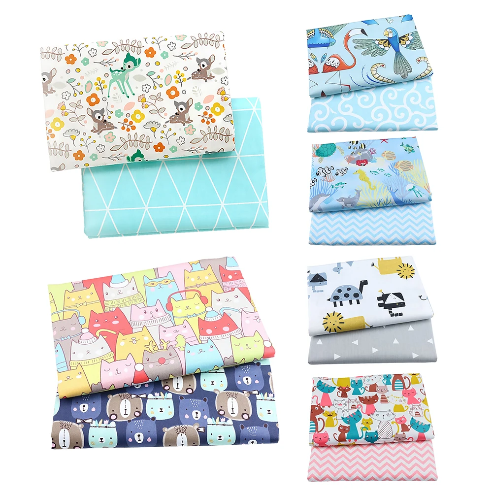 

2pcs Adults Kids Cotton Fabric Printed Cloth Sewing Quilting DIY Home Fabrics for Patchwork Needlework DIY Handmade Accessories