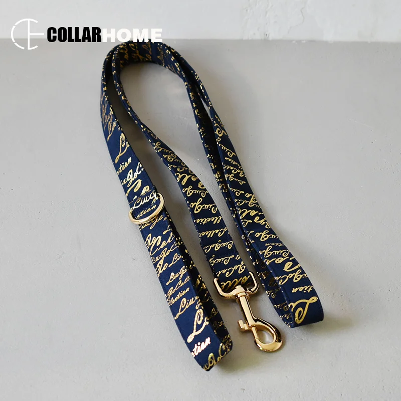 

1.5M handmade dog leash leads personalized pet collar free engraved dog name phone ID tags gold metal buckles doggy rope straps