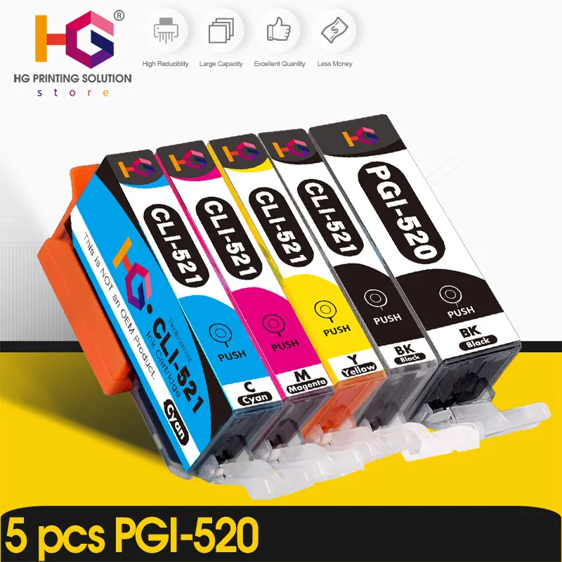 

5PCS PGI-520 CLI-521 For canon PIXMA iP3600 ip4600 ip4700 MP540 MP550 MP560 MP620 MP630 MP640 printer ink cartridge high yield