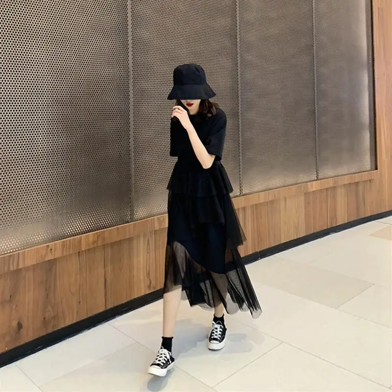 Yfashion летнее платье женские свободные хлопковые топы Лоскутные сетчатые Многослойные макси платья модные женские платья Femme vestidos mujer
