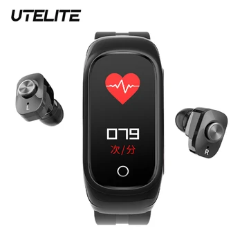 

UTELITE N8 Smart Watch with Bluetooth Earphones 0.96Inch Square Screen TWS Headset Call Watches Long Standby Health Monitor