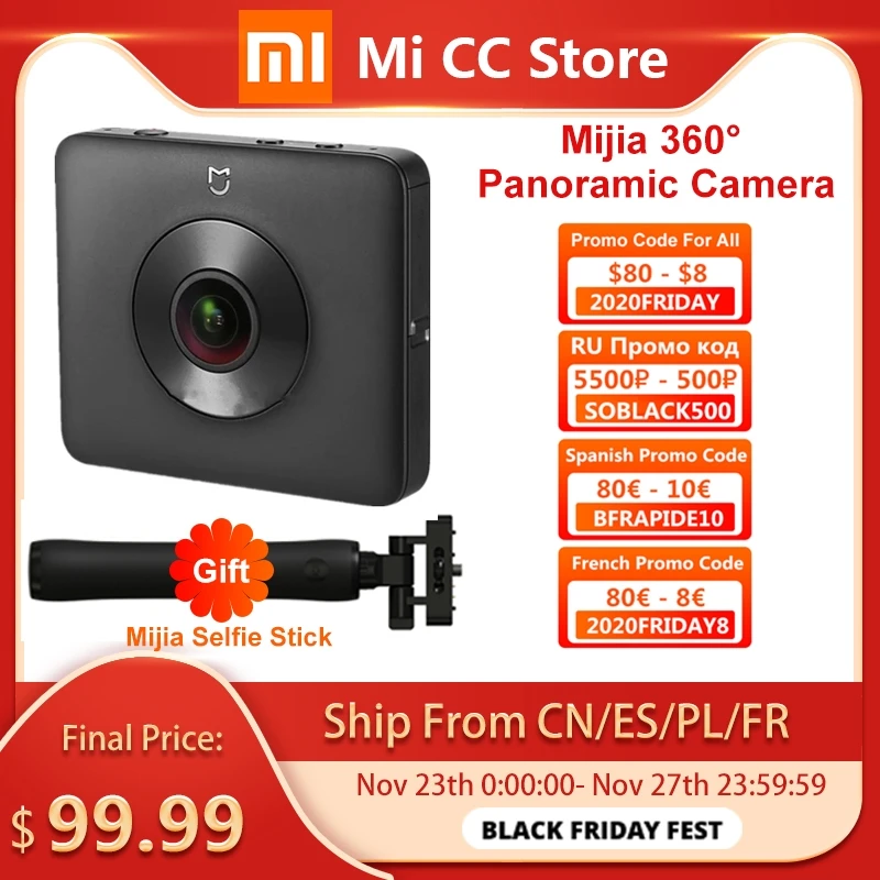In Stock Xiaomi Mijia 360° Panoramic Camera 3.5K Video Recording Sphere Camera IP67 Rating WiFi Bluetooth Mini Sport Camcorder