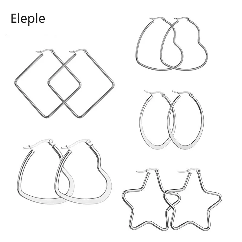 

Eleple Stars Heart Ladies Hyperbole Earrings Stainless Steel Geometry Eardrop Punk Fashion Jewelry Dropshipping S-E120-E124