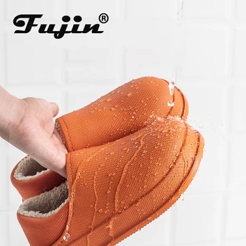 

Fujin Waterproof Large Size 43-45 Winter Woman Slippers Fashion Gingham Plush Slip on Fur Slippers Womens Shallow TPR Home Shoes