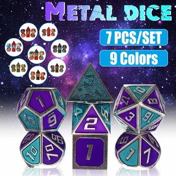 

7Pcs/set Zinc Alloy Dragon Scales Metal Dice with Pouch for Dungeons and Dragon RPG MTG Board Party Table Game
