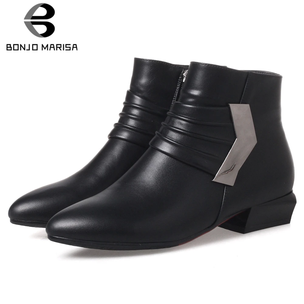 

BONJOMARISA 33-43 Fashion metallic Chelsea Booties Ladies Concise Decorating Ankle Boots Women 2019 Winter Low Heel Shoes Woman