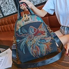 Microfiber Synthetic Leather Mochila Para Hombre Rhinestone Fox Head Print Ita Bag Shoulder Women's Backpack Female Rucksack