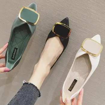 

Women Flats Shoes Slip On Loafers Lady Pointed Toe Office Shallow Single Shoe Summer Large Size Metal Decoration Driving Flats