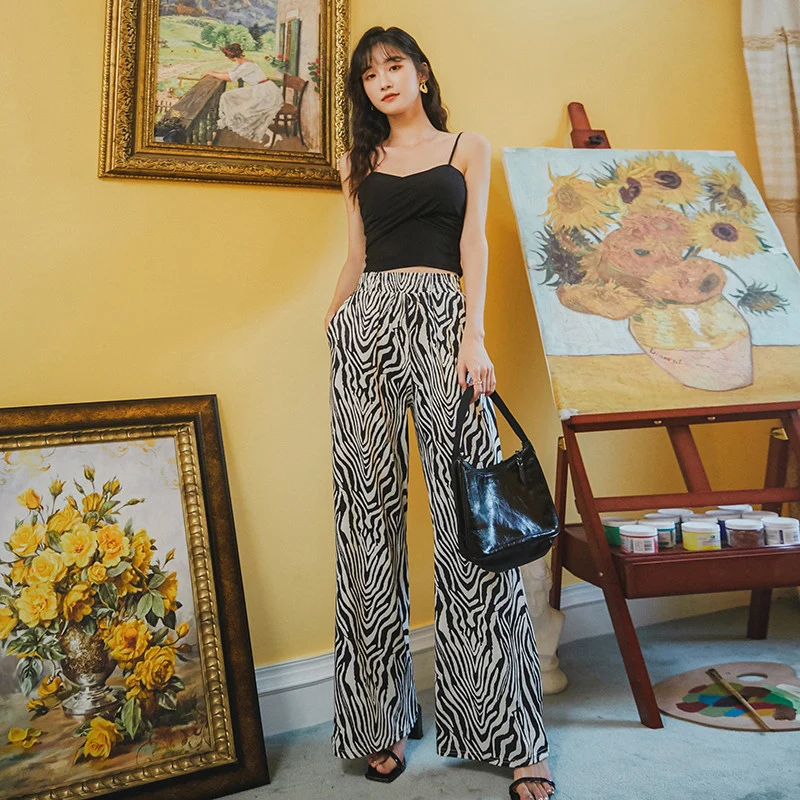 TingYiLi Zebra Print Wide Leg Pants 