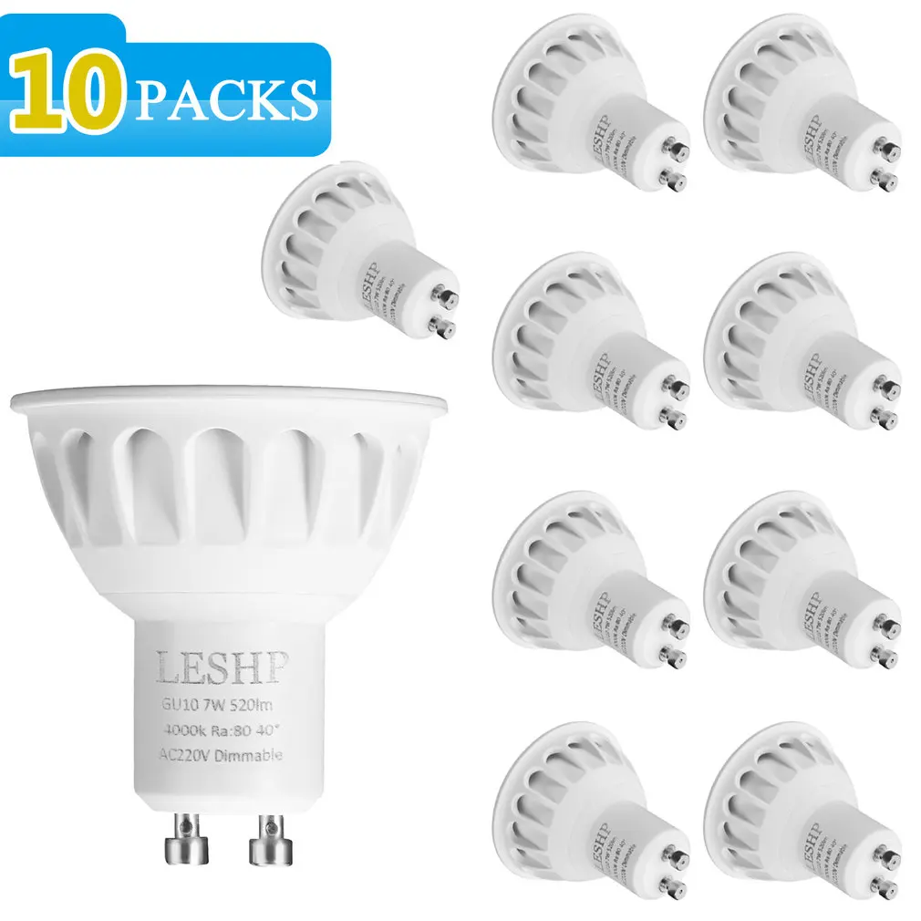 LESHP White GU10 AC220V 7W LED Spotlight 4000K 520LM Dimmable 40 Degree Beam Angle Low Power Consumption Compact Light Weight
