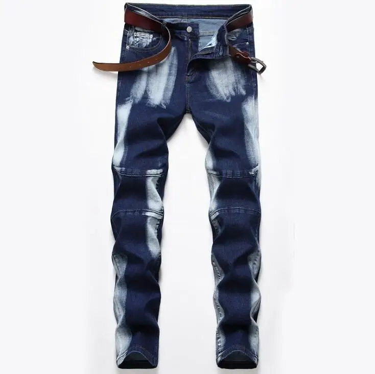 906 Dark Blue Модные мужские джинсы высокого качества с эффектом потертости, эластичные прямые байкерские джинсы, мужские брюки размера плюс, уличная одежда - Цвет: 906 Dark Blue