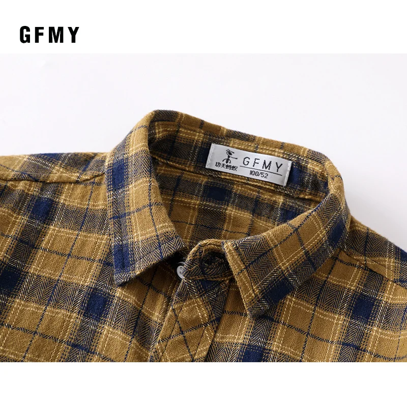 GFMY/ г., осенняя коллекция года, хлопковая модная желтая клетчатая рубашка цвета хаки с длинными рукавами От 3 до 14 лет, повседневная одежда для больших детей, 9008