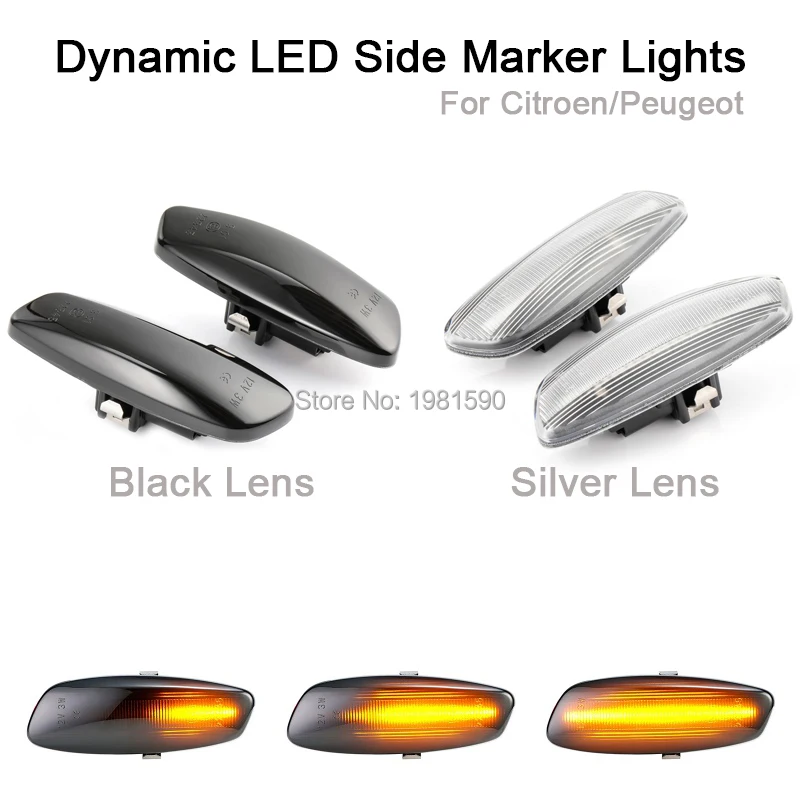 

2pcs LED dynamic turn signal lights for Peugeot 207 308 3008 5008 RCZ Partner Citroen C3 C4 C5 DS3 DS4 Car Side marker lights