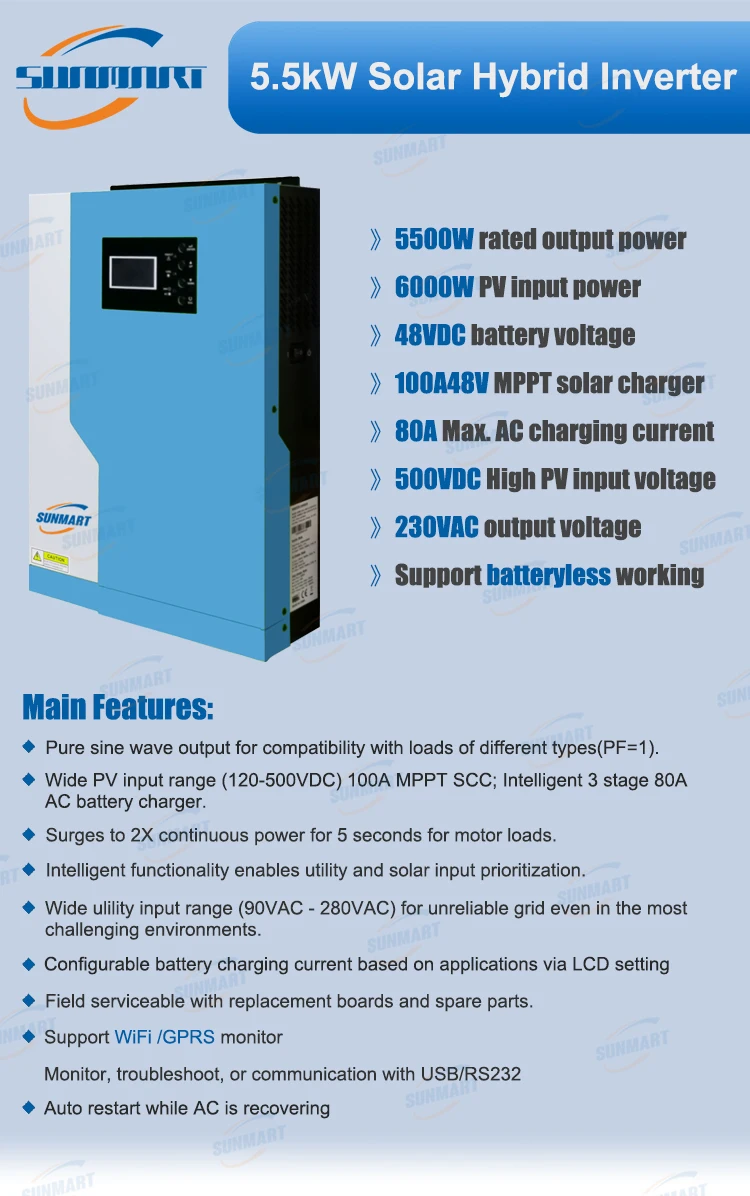 Factory sell 5.5kW Solar Inverter VM II Plus 5.5kVA MPPT Solar Hybrid Inverter