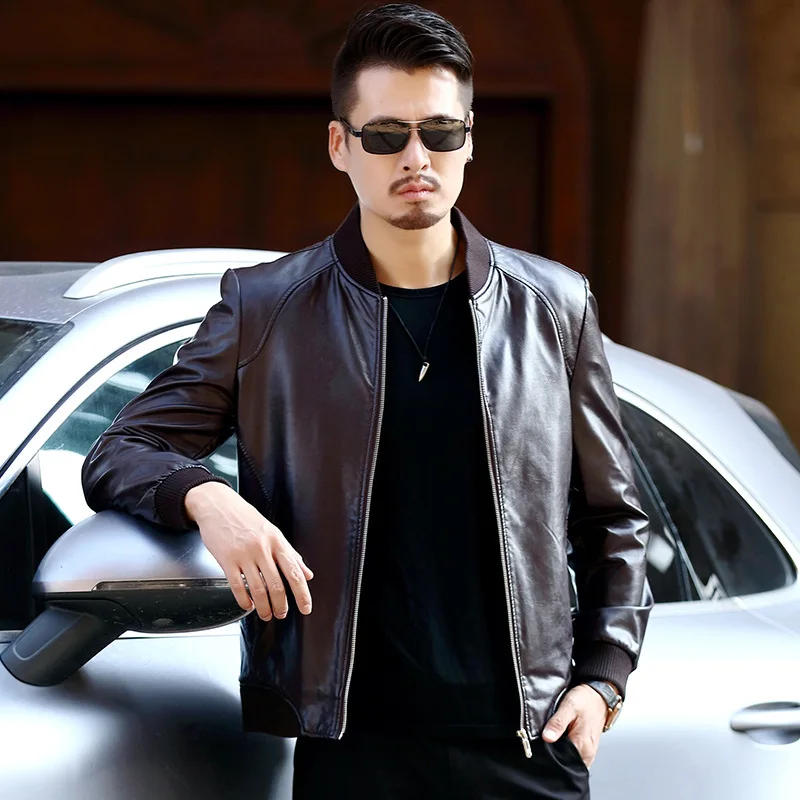Autumn Fashion Stand Collar Leather Coat Young MEN'S Simple Versatile High-End Classic Leather Jacket MEN'S Coat Fashion