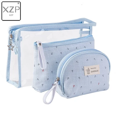 Небесно-голубой XZP 3 шт./компл. модные брендовые косметички водонепроницаемый Neceser портативный для макияжа сумка для женщин ПВХ Сумка дорожная Туалетная сумка Blosa - Цвет: Небесно-голубой