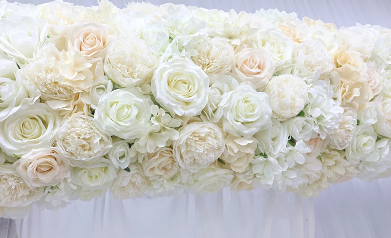 JAROWN Artificial Rose Peony Eucalyptus White Silk Flower Row Wedding Party Home Decor Table Centerpiece Flower Corner Flowers (11)