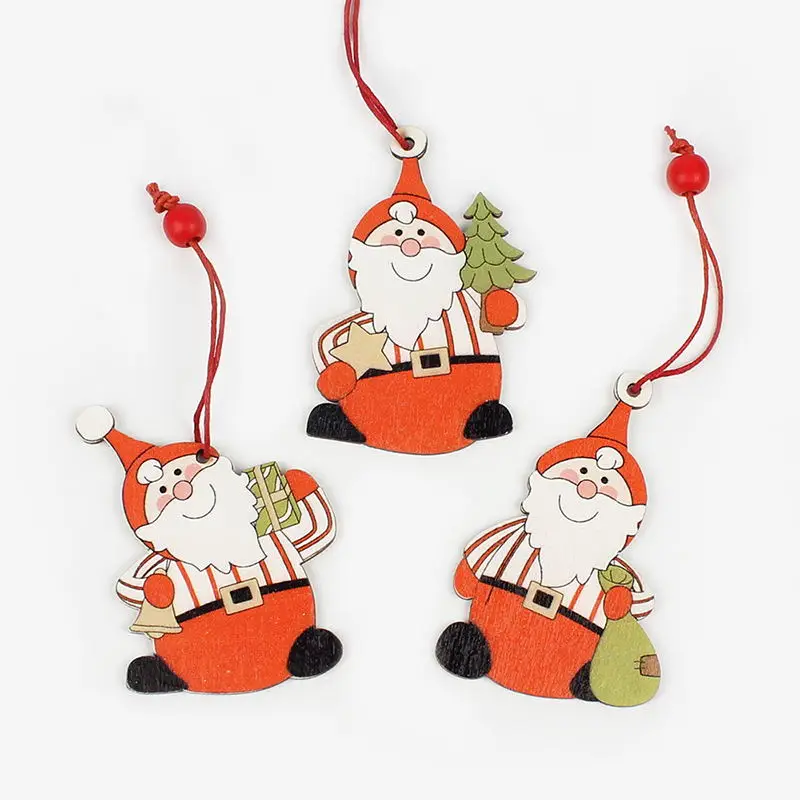 HUADODO 3Pcs Santa Claus Christmas Pendants Ornaments Wooden Craft for Christmas Tree Hanging Party decoration Kids toys - Color: Santa mixed