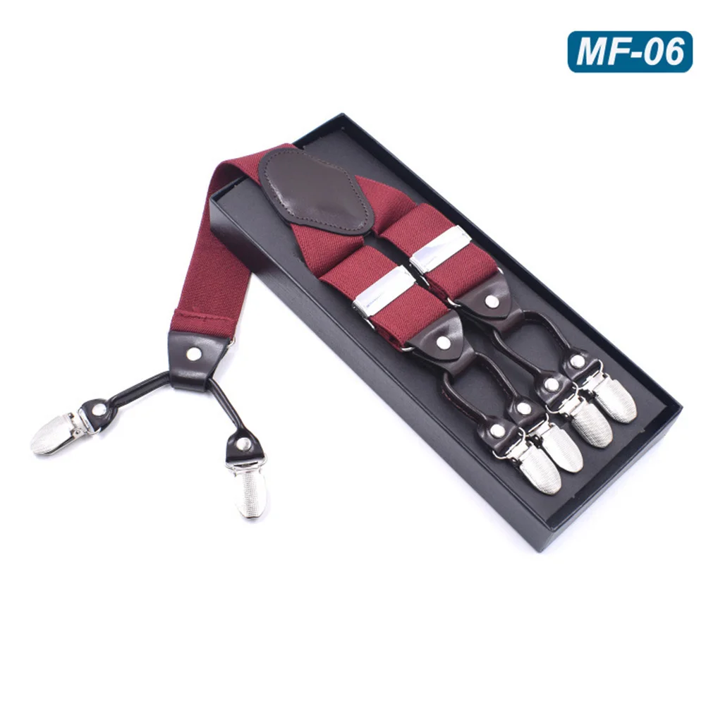 06 Мужские подтяжки на спине с 6 зажимами, сверхмощные зажимы, широкие регулируемые эластичные подтяжки штаны на спине, подарок для отца/сына d88 - Цвет: 06