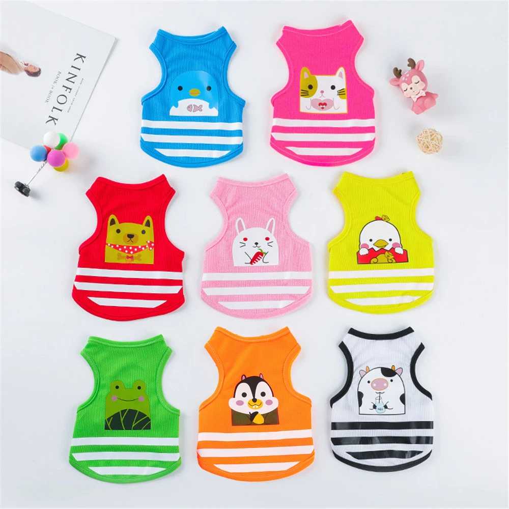 OIMG Summer Pet Dog Clothes Spitz Schnauzer Yorkies Mesh Breathable Cat Dog T-Shirt Cute Cartoon Small Dogs Vests Puppy Clothing
