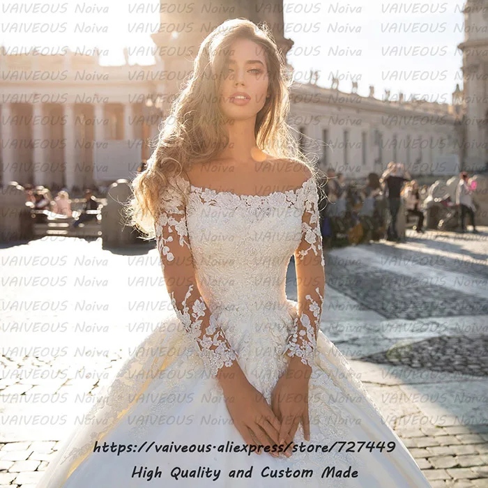 Robe de Mariee роскошное кружевное бальное платье с длинным рукавом свадебное платье es Vestido De Noiva свадебное платье в стиле бохо - Цвет: White Color Skin Net