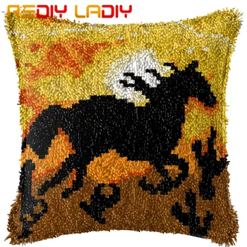 

Latch Hook Cushion Running Horse Pillow Case Acrylic Yarn Pillow Pre-Printed Color Canvas Crochet Cushion Cover Hobby & Crafts