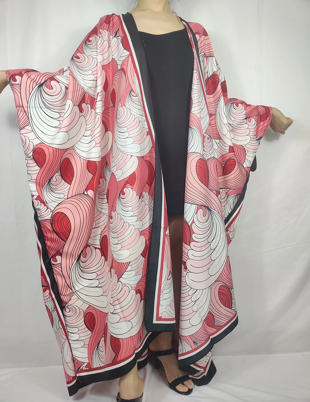 Casual 2021 Popular Open Front Printed Boho Silk Long Cardigan For Women Kuwait Muslim Abaya Vacation Kimonos For Swimwear