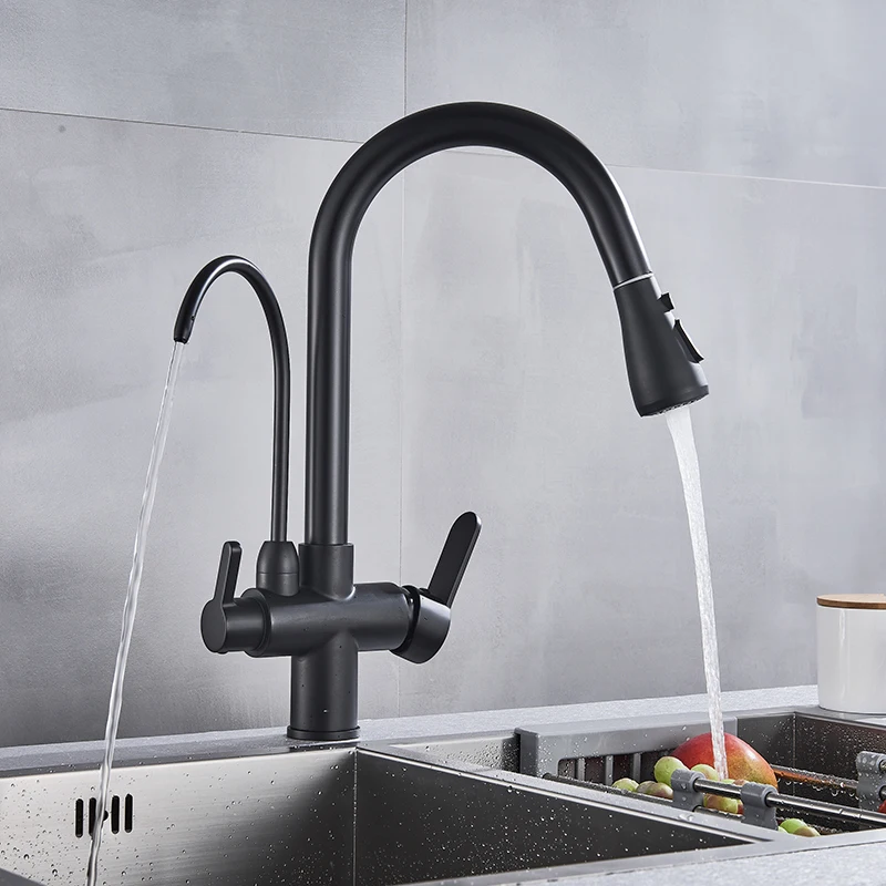 Черный выдвижной кухонный кран из чистой воды латунь три способа горячей и
