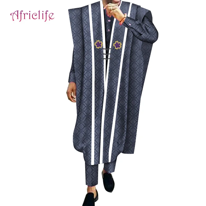 Халат рубашка и брюки комплект из 3 предметов хлопковый африканский Повседневный