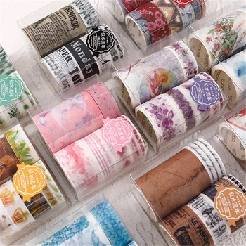 

7pcs/pack Retro Flowers Washi Masking Tape Set Diy Decor Scrapbooking Sticker Masking Paper Decoration Tape Adhesive