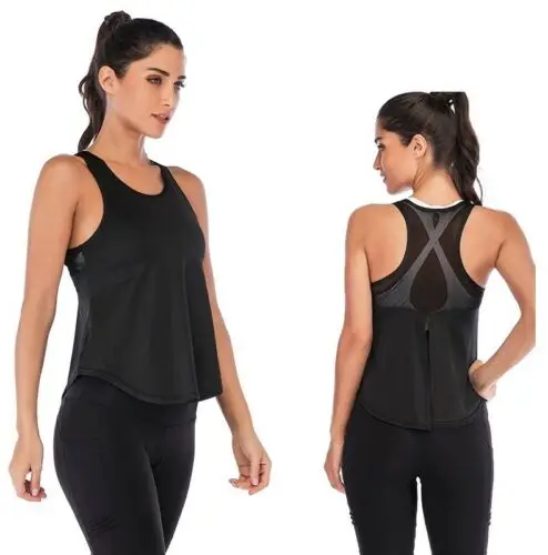Черный HIRIGIN женские сексуальные спортивные однотонные рубашки с открытой спиной, топы для тренировок, женские топы для фитнеса, женские Майки, футболки, спортивные рубашки - Цвет: Черный