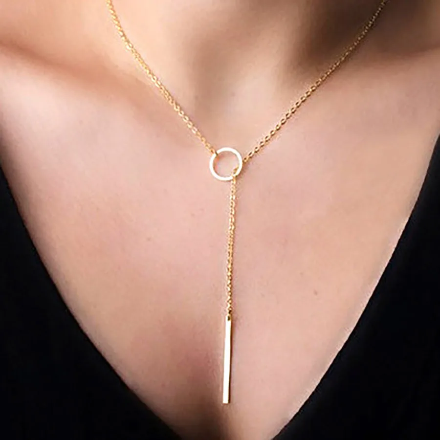 

simple Pendulum chain metal ring short necklace round Pendant of friendship Women neck chain 2020 kpop fashion jewelry necklace