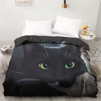 

3D Design Custom Duvet Quilt Comforter Blanket Cover Case Bed Linens Bedding Set Black 265x230cm Animals Dogs Cat Home Textile