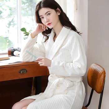 

ZDFURS*Robes Women Solid Various Color Plus Size Comfortable Winter Long Robe Womens High Quality Mid-Calf Lace Thicker Elegant