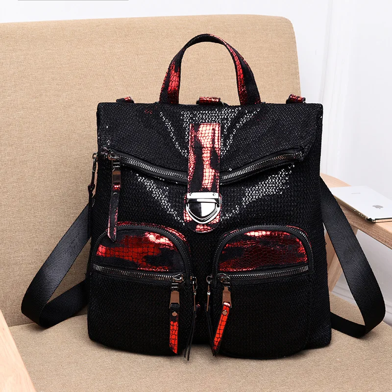 

Trend Sequin Backpack Bag Women's 2019 New Style Multi-functional Snakeskin Print WOMEN'S Bag High Grade Sense Single-shoulder B