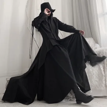 

LANMREM 2020 Spring New Lapel Long Sleeve Irregular single breasted two way wear Long-sleeved Shirt 19B-a247