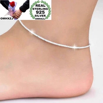 

OMHXZJ Wholesale European Fashion Woman Girl Party Birthday Wedding Gift Simple Slim Blank 925 Sterling Silver Chain Anklet JL03