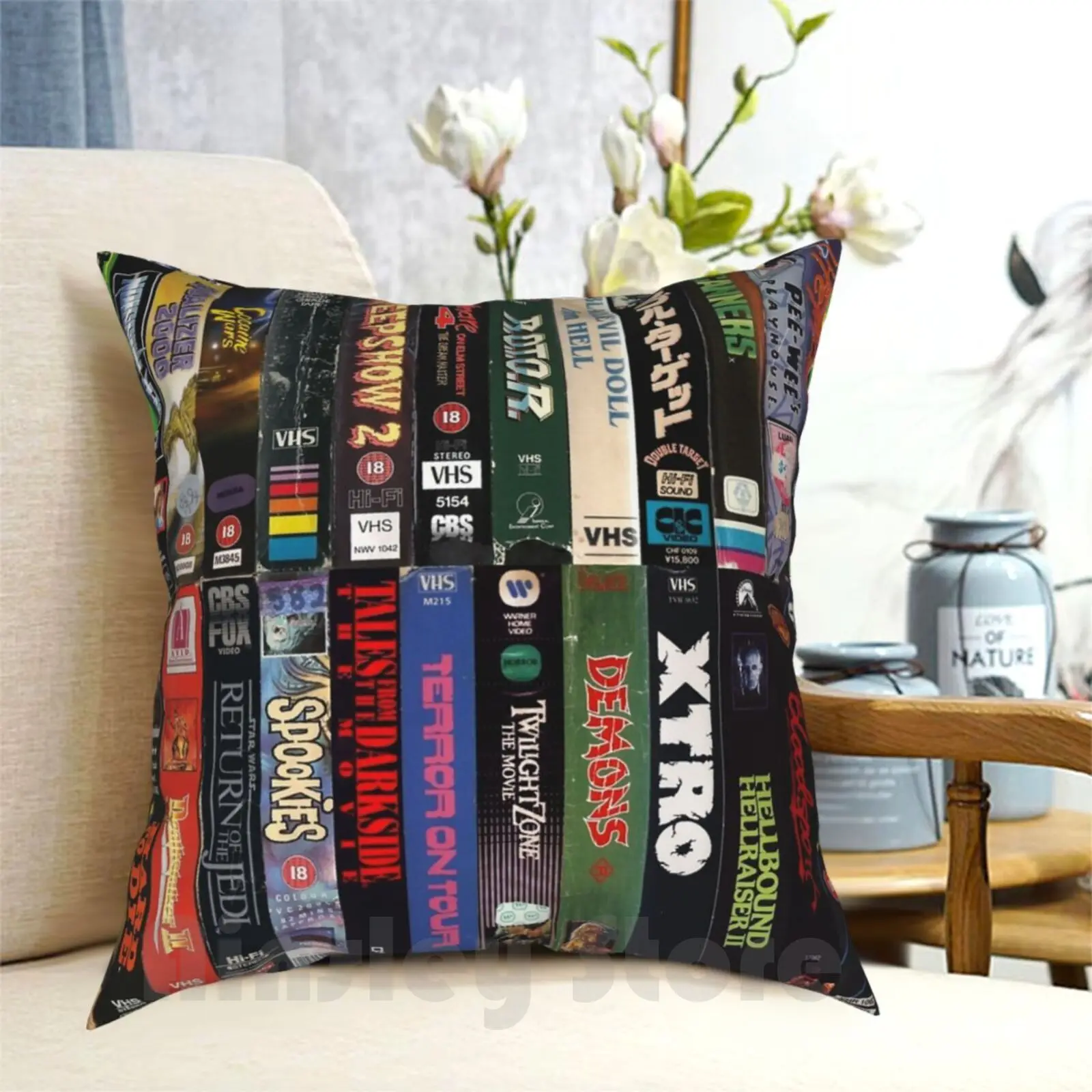 

Vhs Collection Pillow Case Printed Home Soft DIY Pillow cover Vhs Vcr 80S 90S Retro Movies Film Cinema