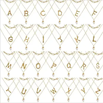 

26 Initial Letters A-Z Freshwater Pearl Beads multilayer Personalized English Letter Necklace Women Accessories Bohemian Jewelry
