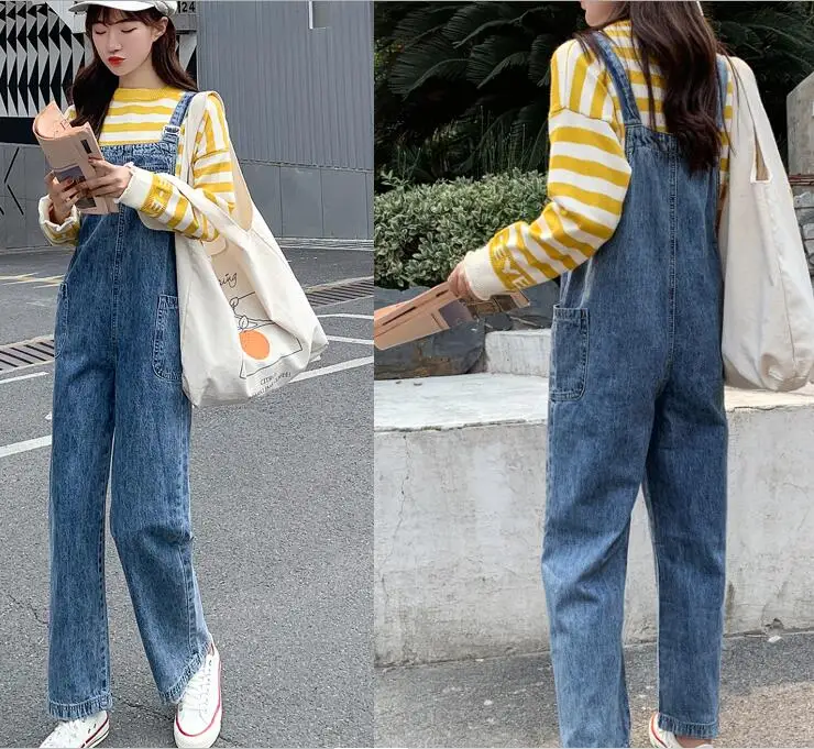 9081denim jumpsuits Зимние модные джинсовые комбинезоны для беременных Длинные Свободные Высокая талия для беременных женские винтажные комбинезоны с большими карманами хлопковые джинсы - Цвет: 9081denim jumpsuits