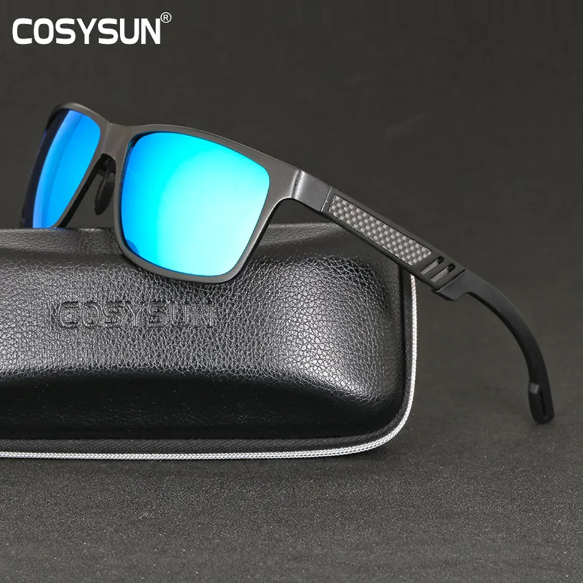 COSYSUN Polarized Square Metal Frame Male Sun Glasses fishing Driving Sunglasses Brand NEW Fashion Sunglasses Men UV400