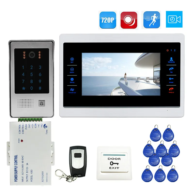 Free Shipping 1.0MP 720P AHD 7\ Screen Video Door Phone Intercom Record Monitor Kit Code Keypad RFID Access Doorbell Camera