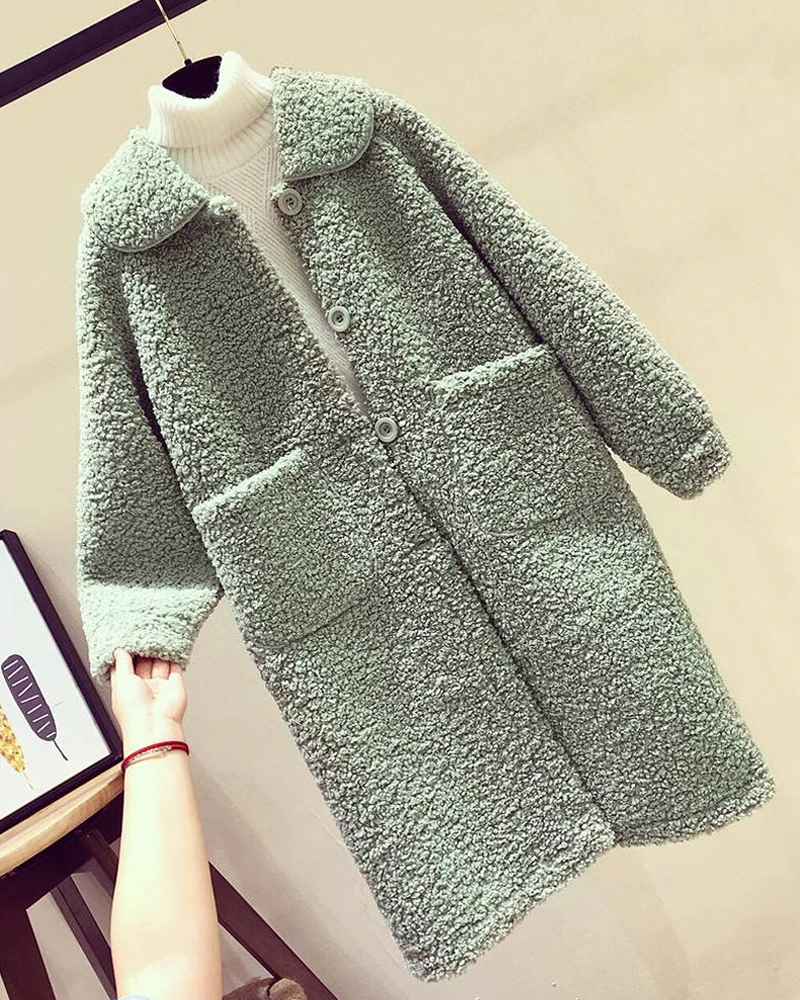 Популярное Женское пальто из имитации овечьей шерсти свободное толстое корейское длинное Стильное женское пальто
