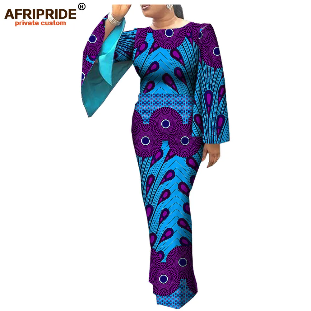 Африканская одежда Повседневное платье для женщин AFRIPRIDE полный плащ рукав o-образным вырезом длиной до щиколотки женское хлопковое платье батик A7225110 - Цвет: 550J