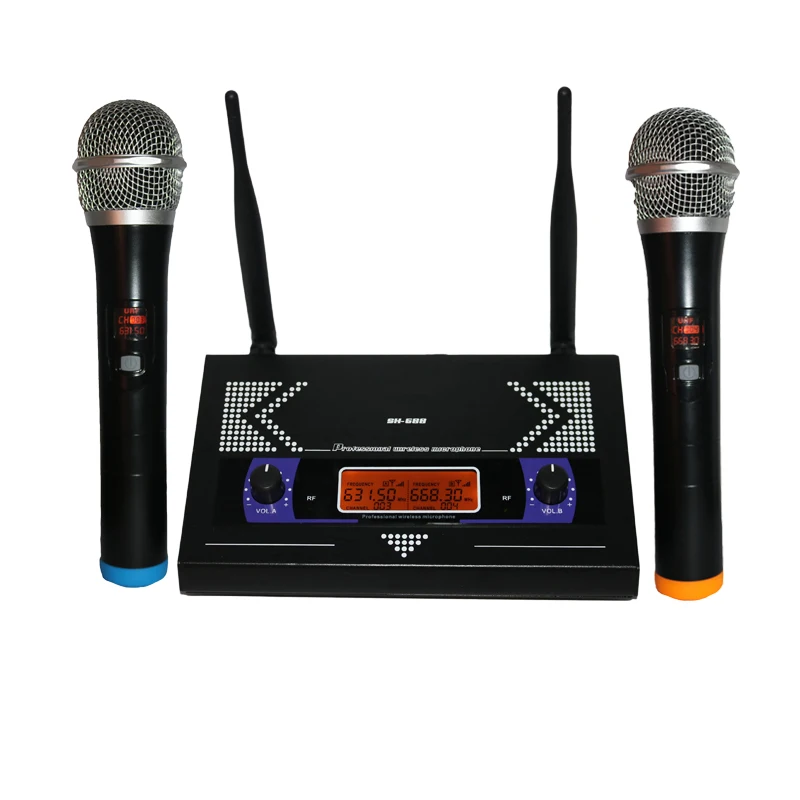 

Professional UHF Wireless Microphone System 2 Channel 2 Cordless Handheld Mic Kraoke Speech Party supplies Cardioid Micro