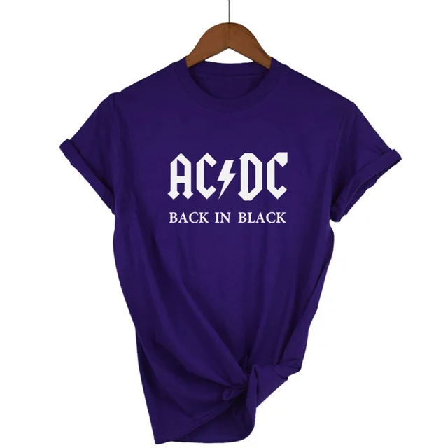 Purple-W AC/DC Группа рок Харадзюку Футболка женская ACDC черная печатная буква Графические футболки хип-хоп рэп музыка короткий рукав топы футболки - Цвет: Purple-W