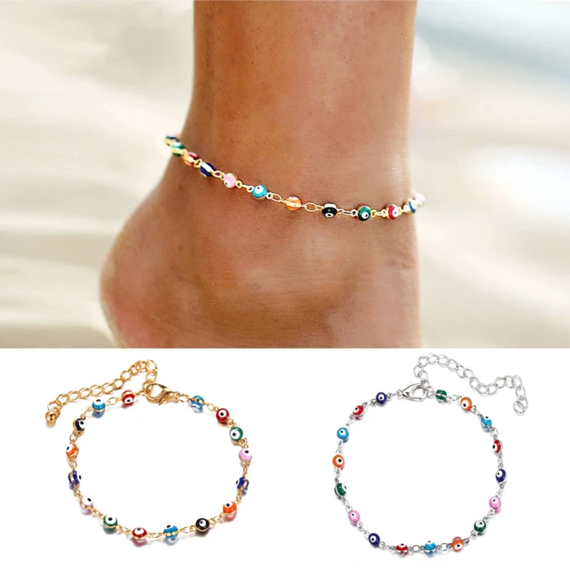 Pulsera de tobillo delicada para mujer y niña adolescente, joyería de pie con mal de pulsera colorida turca ajustable, tobilleras Tobilleras| - AliExpress